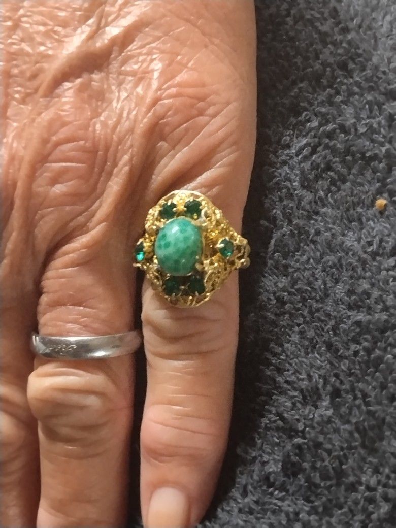 10k Jade And Emerald Gold Ring