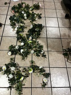 Eucalyptus garlands with white flowers