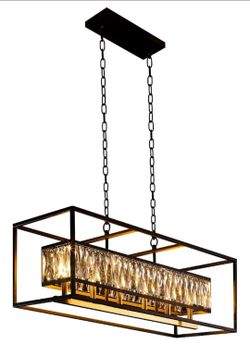 Modern Black & Gold Rectangle Crystal Chandeliers for Dining Room
L35" 6-Light Modern Black and Gold Rectangular Contemporary Hanging Chandelier Penda