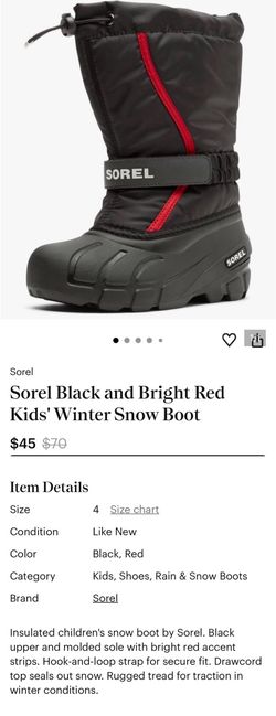 Sorel Black and Bright Red Kids' Winter Snow Boot