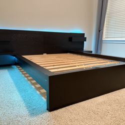 Bed set with table-(Full Size) Bed Frame with side cabinets and table.