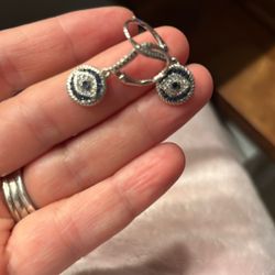 Sterling silver art deco evil eye dangle earrings 