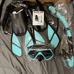  MASK FIN & Snorkel Set, DIVING Mask, Fins Snorkel Set Small -Medium 