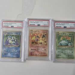 1996 Japanese Base PSA 3 Starters, charizard, blastoise, Venasaur Pokemon Cards