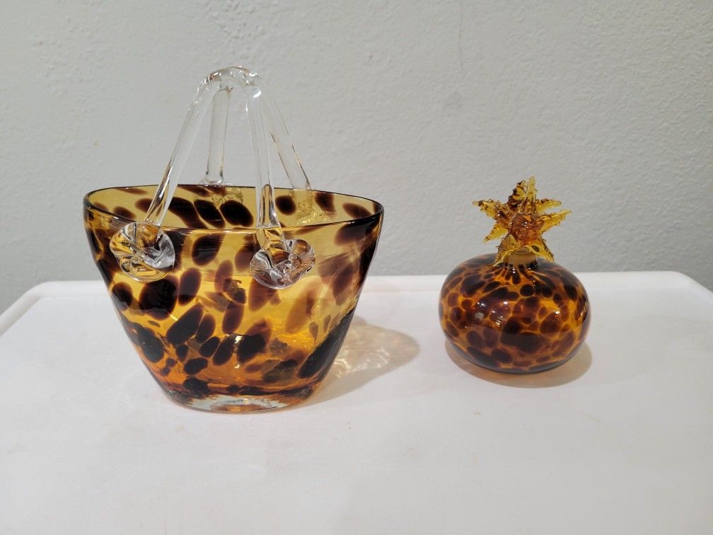 Vintage Art Glass Purse And Perfume Bottle Set