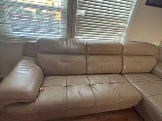 Beige Leather Sectional Sofa