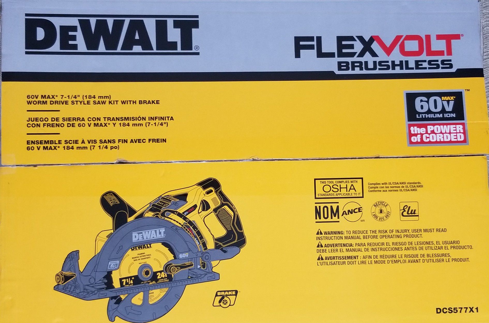 DEWALT FLEXVOLT 60-Volt MAX Lithium-Ion Cordless Brushless 7-1/4 in. Wormdrive Style Circular Saw (Tool-Only)