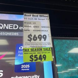 65" LG 4K Smart TV 2160P SKU5835