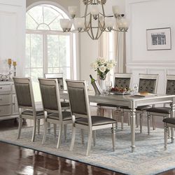 Silver Dining Table Set With 8 Chairs 
