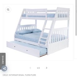New White Bunk Bed Twin Bed Over Full Bed With Trundle Bed 