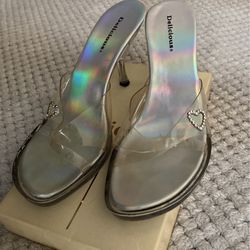Delicious Clear & Silver Iridescent Heels