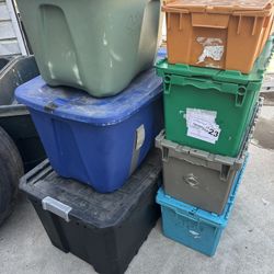 Lot Of 7 Storage Containers / Totes / Bins All Preowned N Still In Working Condition 