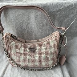 BRAND NEW! PRADA RE-EDITION SMALL SHOULDER BAG RAFFIA CROCHET PINK ALABASTRO