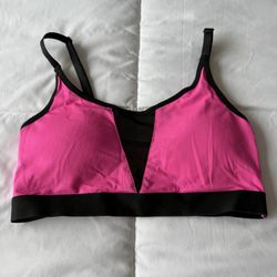 🔥 Hot Pink Mesh Panel Padded Sports Bra 💖✨ Y2K Barbiecore Activewear Gym Top Small