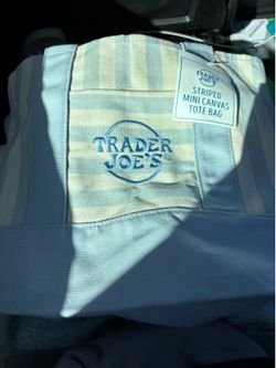 Trader Joe’s Striped Mini Canvas Tote Bag, Blue