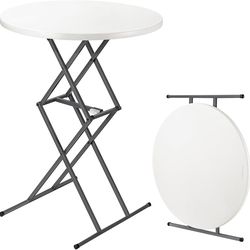 32" Round Folding Table 4 Heights Adjustable, One-Hand Quick Lift, Instalift, Plastic Portable Indoor Outdoor Table for Parties Commercial Events, 1 P