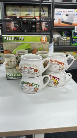 4pc Brand New Delux Soup Mug Set!