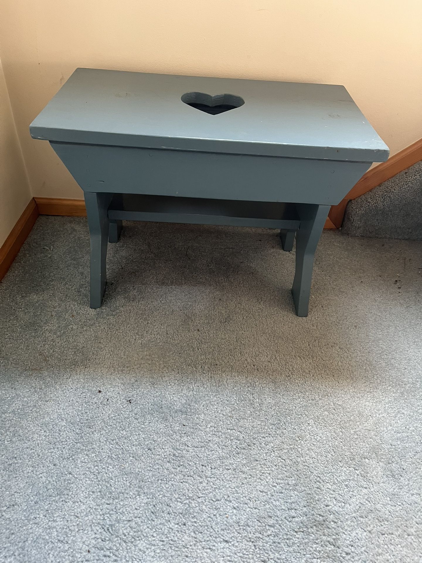 Small Blue Wood Stool With Heart Cutout