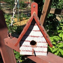 Little Wood Bird House Or Yard Decoration. Never Used By Birds. House 7”T X 5”W X 3-1/2”D