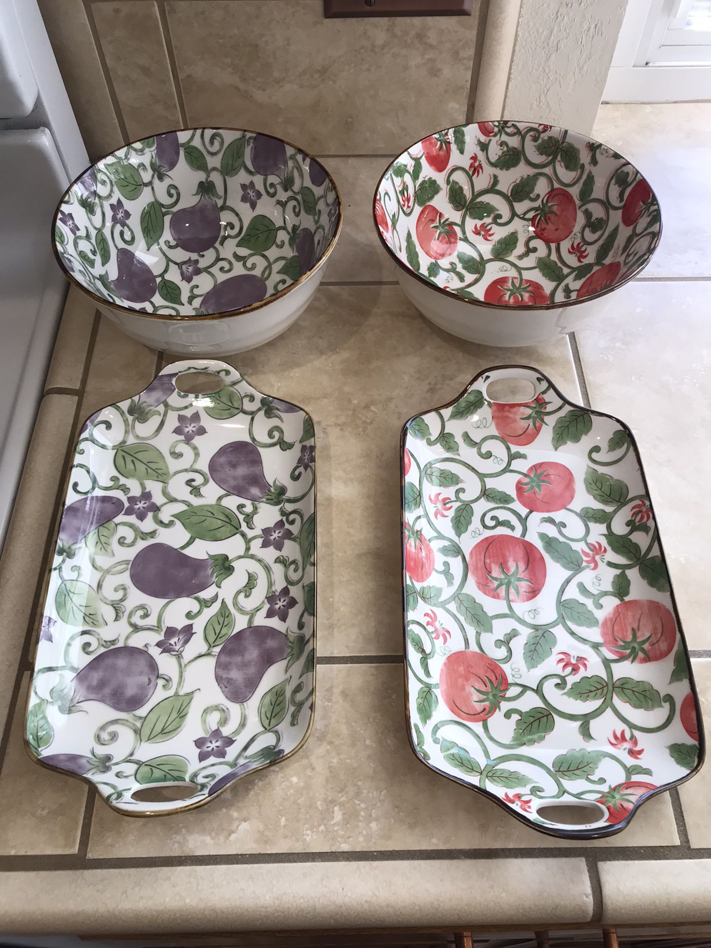 Eggplant and Tomato Vine Bowls And Serving Plates