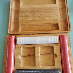 1996 Marlboro Poker Chip Set In Heavy Wood Oak Case With Clay Chips