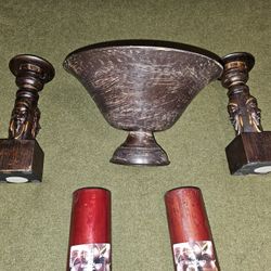 Candle Holders, Bowl And Candles