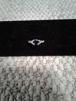 Blue sapphire with cz diamonds Sterling silver ring