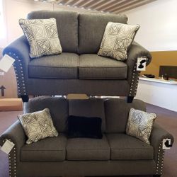 Agleno Charcoal Living Room Set (SOFA and LOVESEAT