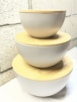  3 of Bamboo Lid Kitchen Bowl Set – Stackable Food Storage 
