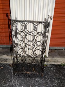Vintage Black Wrought Iron Wine Rack Holder – Decorative Metal Storage Stand