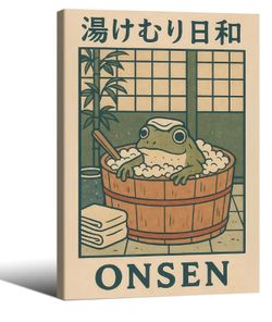 Cute Frog in Bathtub Posters Japanese Bathroom Wall Art Vintage Funny Animal Canvas Paintings 16x24 inch Framed for Bedroom Restroom Wall Decor
Produc