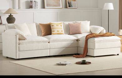 Like-New White Cloud Sectional Sofa + Ottoman – 103.5”