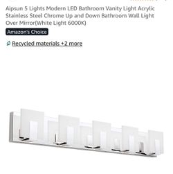 Aipsun 5 Lights Modern LED Bathroom Vanity Light Acrylic Stainless Steel Chrome Up and Down Bathroom Wall Light Over Mirror