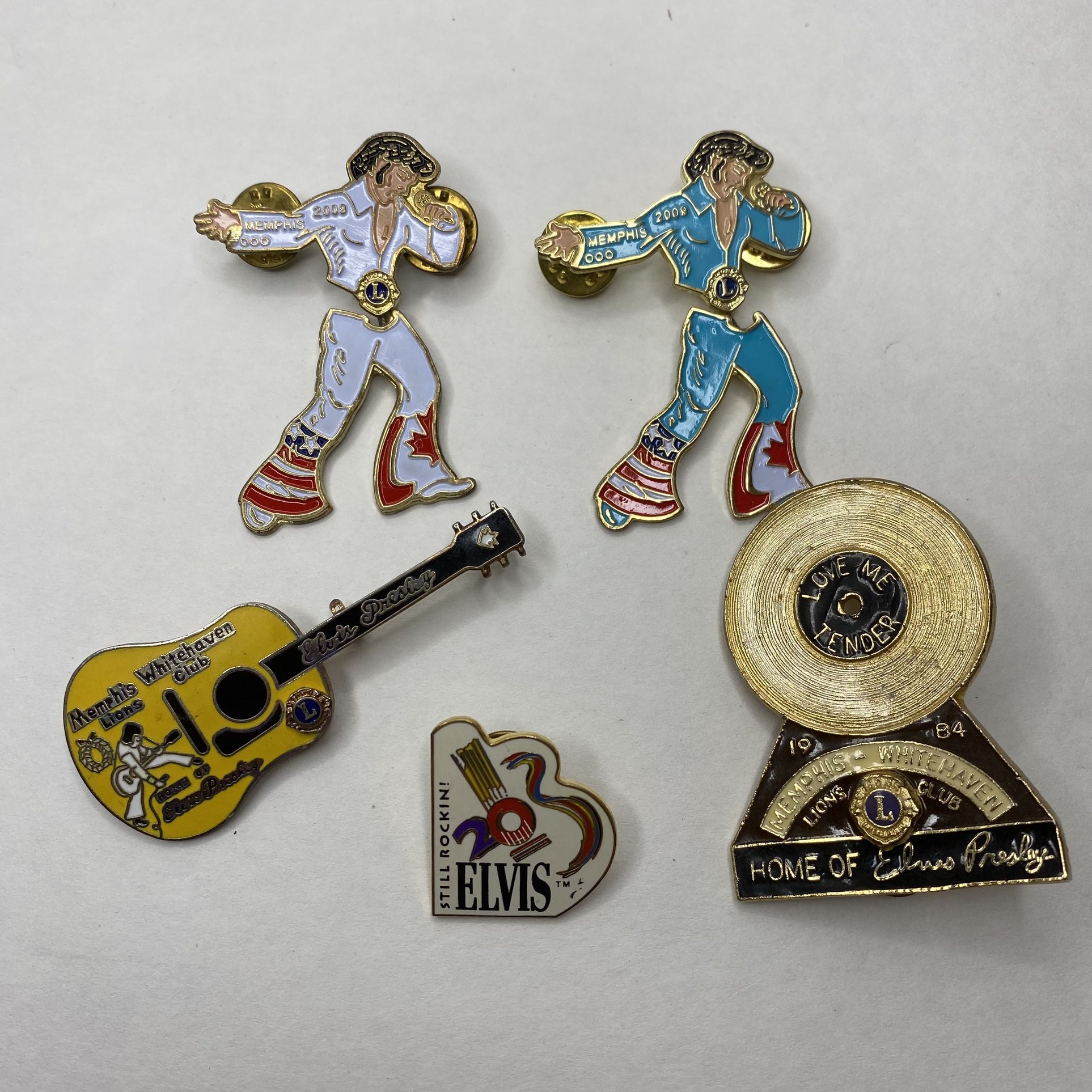 Lions Club Elvis Presley Pins Lot Of 5 Guitar + Record