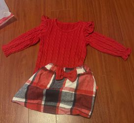 Girls Red Cable Knit Sweater Plaid Skirt Dress