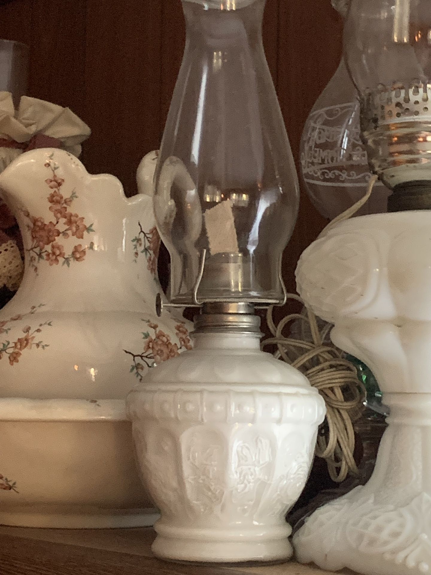 Vintage milk glass oil lamp