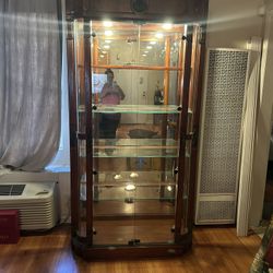 German China Cabinet With Interior Lighting
