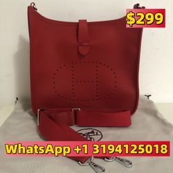 Hermes Shoulder Bag Evelyn 1GM Taurillon Clemence Red