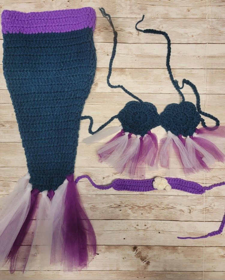 Mermaid Tail Crochet Baby Costume/Outfit Newborn Baby Photography - 3 piece set