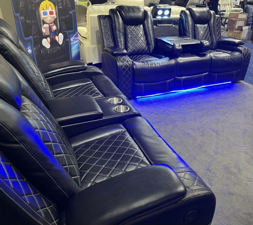 💥AMAZING 3 PCS Leatherette Reclining Living Room Set W/LED Light🔸 👍90 days FREE FINANCING ❗NO CREDIT CHECK❗