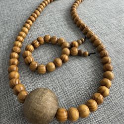 🌿 Wooden Necklace & Bracelet Set – Natural & Stylish