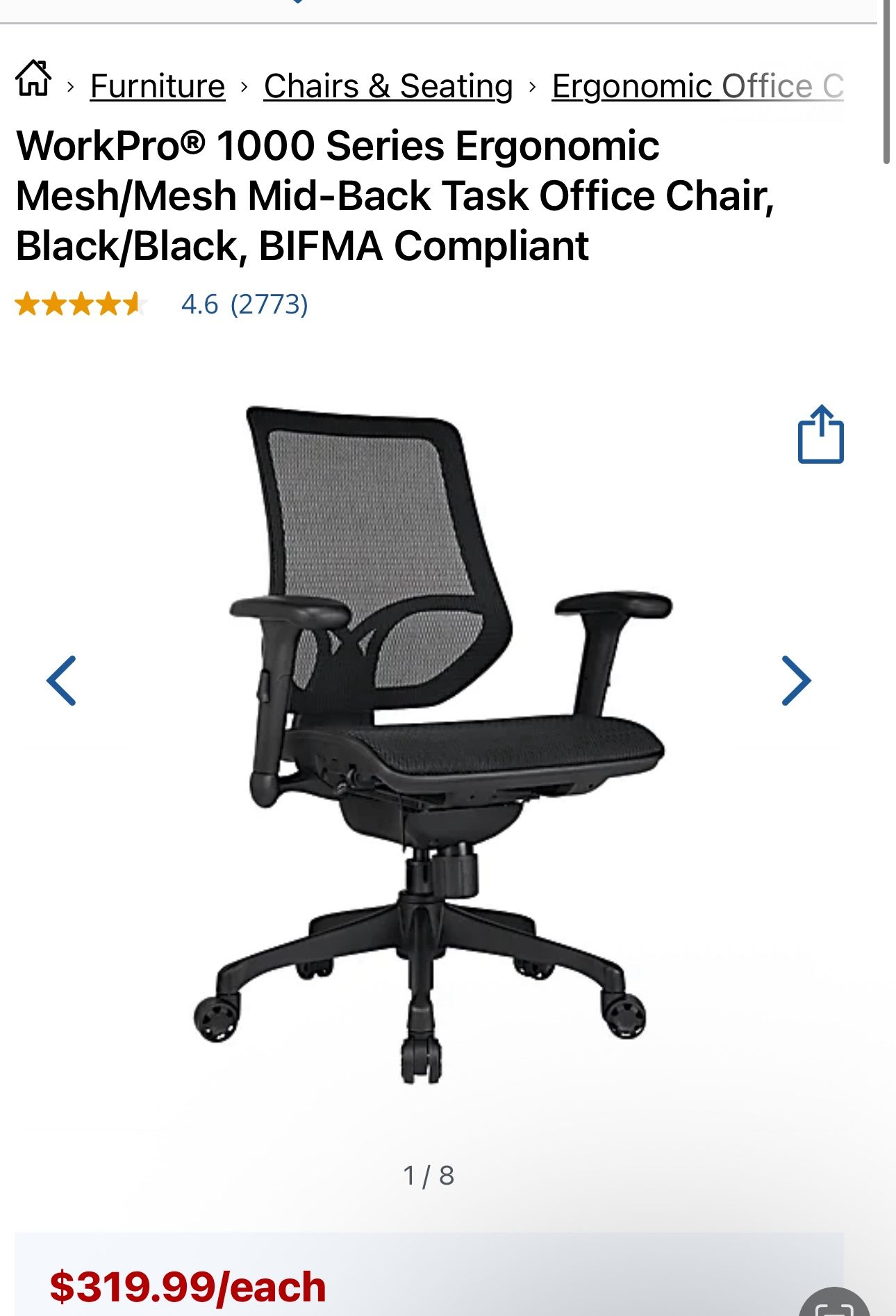 WorkPro® 1000 Series Mid-Back Task Office Chair