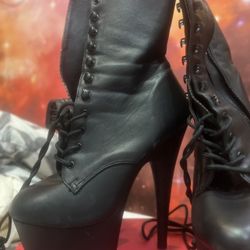 Black Lace Up Stripper Heels Ankle Booties Exotic Pole Dance Shoes