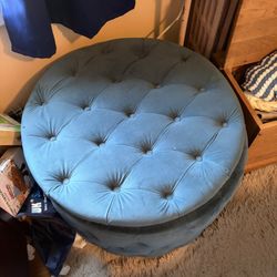 Teal Blue Round Storage Ottoman 