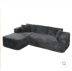 Modular Dark Gray Corduroy Sectional Sofa with Chaise