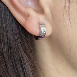 White Gold 4mm Wide Love Hoop Earrings for women 