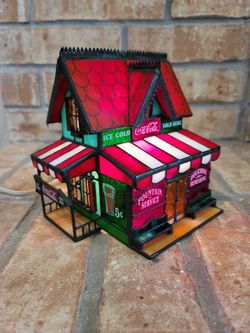 Vintage 1995 Coca-Cola Stained Glass Corner Store