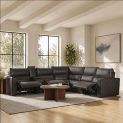 Grove Leather Power Reclining Sectional with Power Headrests