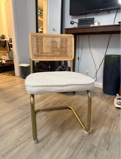 Cane Back Dining Chair with Boucle Seat Rattan