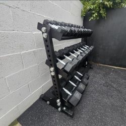 5-50lbs Rubber Hex Dumbells | Heavy-Duty Dumbell Rack Included | Gym Equipment | Fitness | Squat Rack | FREE DELIVERY 🚚 